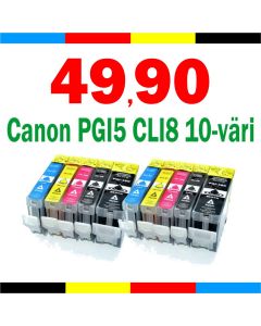 Mustekasetti.com korvaava Canon CLI-8/PGI-5 10-pack, CLI-8 CMYK + PGI5K x2kpl Takuu 3 vuotta